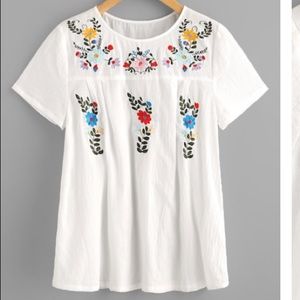 NWOT Semi-Sheer Flower Embroidered Top